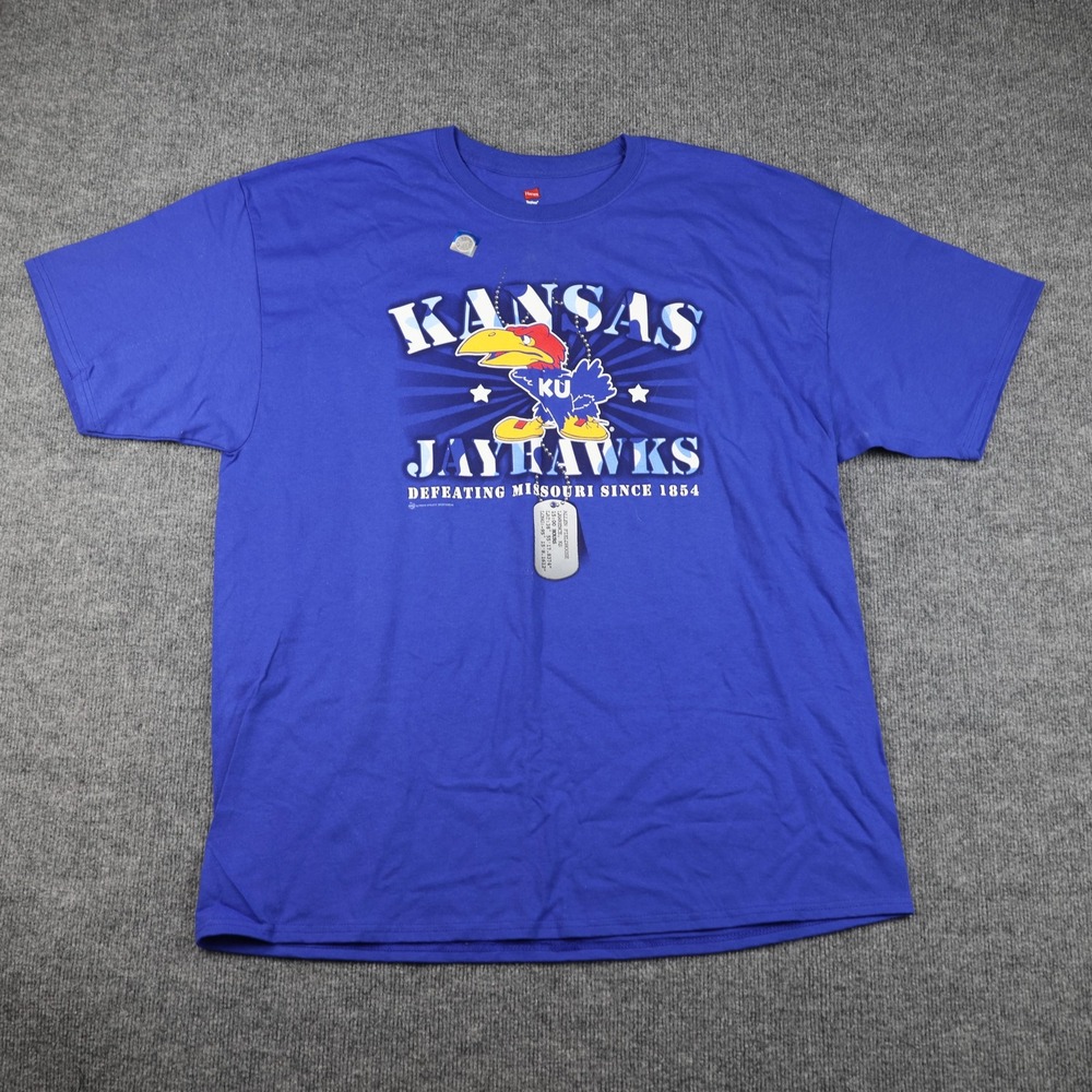 Kansas Jayhawks Shirt Mens 2XL Blue NCAA Basketball Rivalry Graphic Tee Missouri